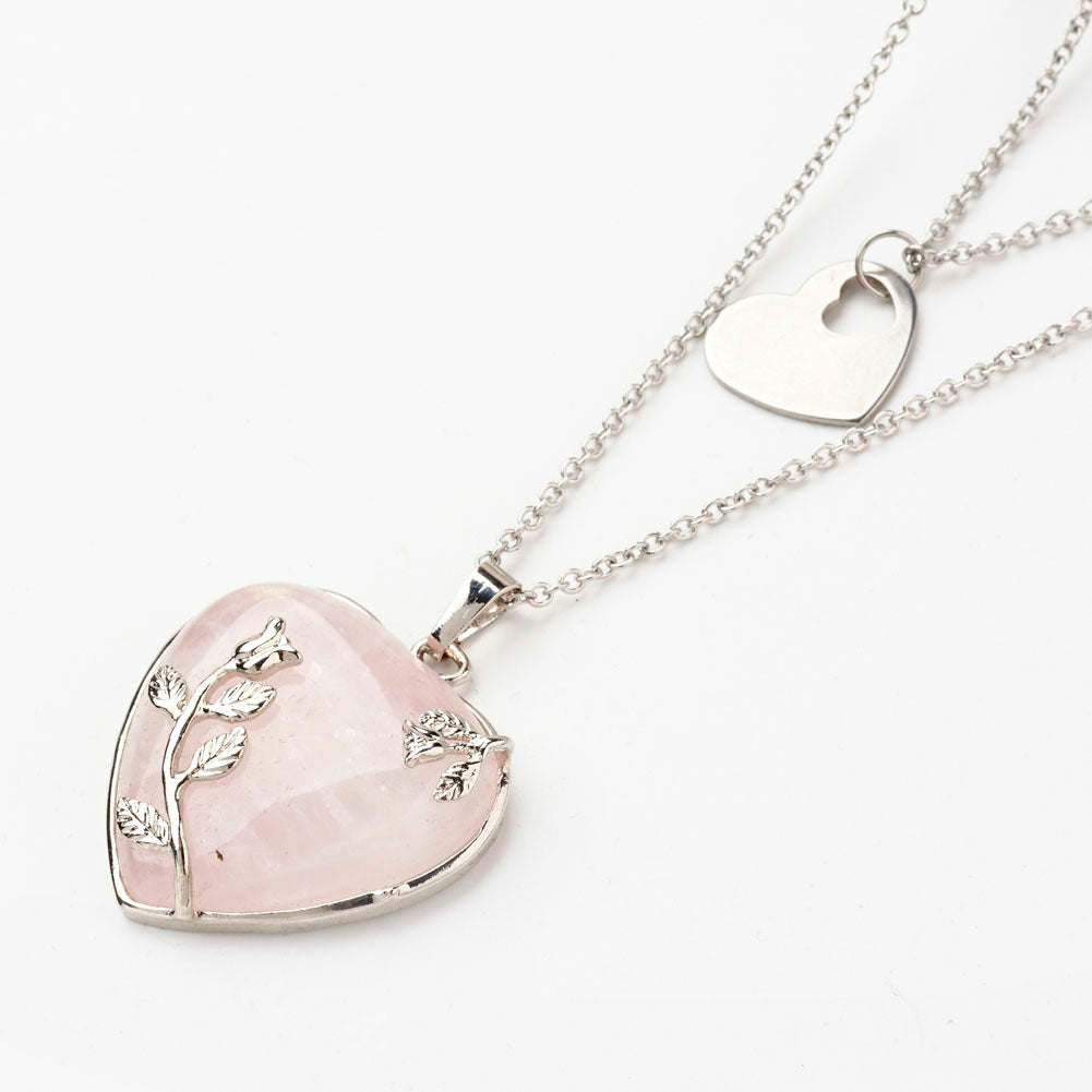 Rose Quartz Double Layer Heart Necklace