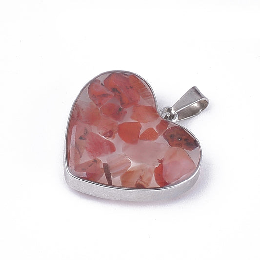 Carnelian & Glass Heart Necklace