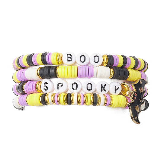 BOO & SPOOKY Stackable Halloween Bracelet Set (4 pcs)