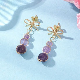 Amethyst Bowknot Dangle Stud Earrings