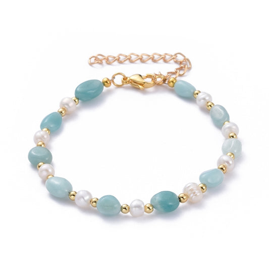Amazonite Beaded Bracelet w/ Natural Pearl Beads