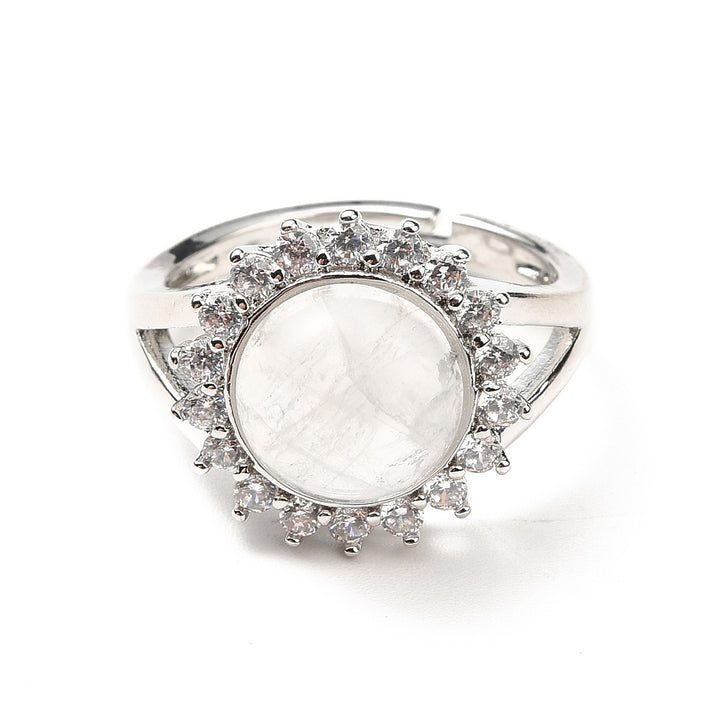 Clear Quartz Flower Halo Adjustable Ring