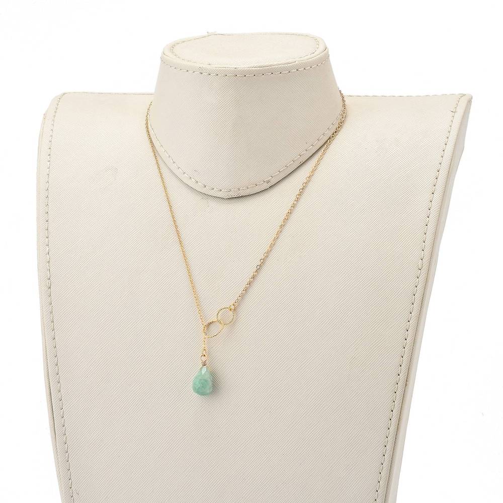 Amazonite Tear Drop Double Ring Necklace