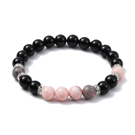 Pink Zebra Jasper & Black Onyx beaded bracelet