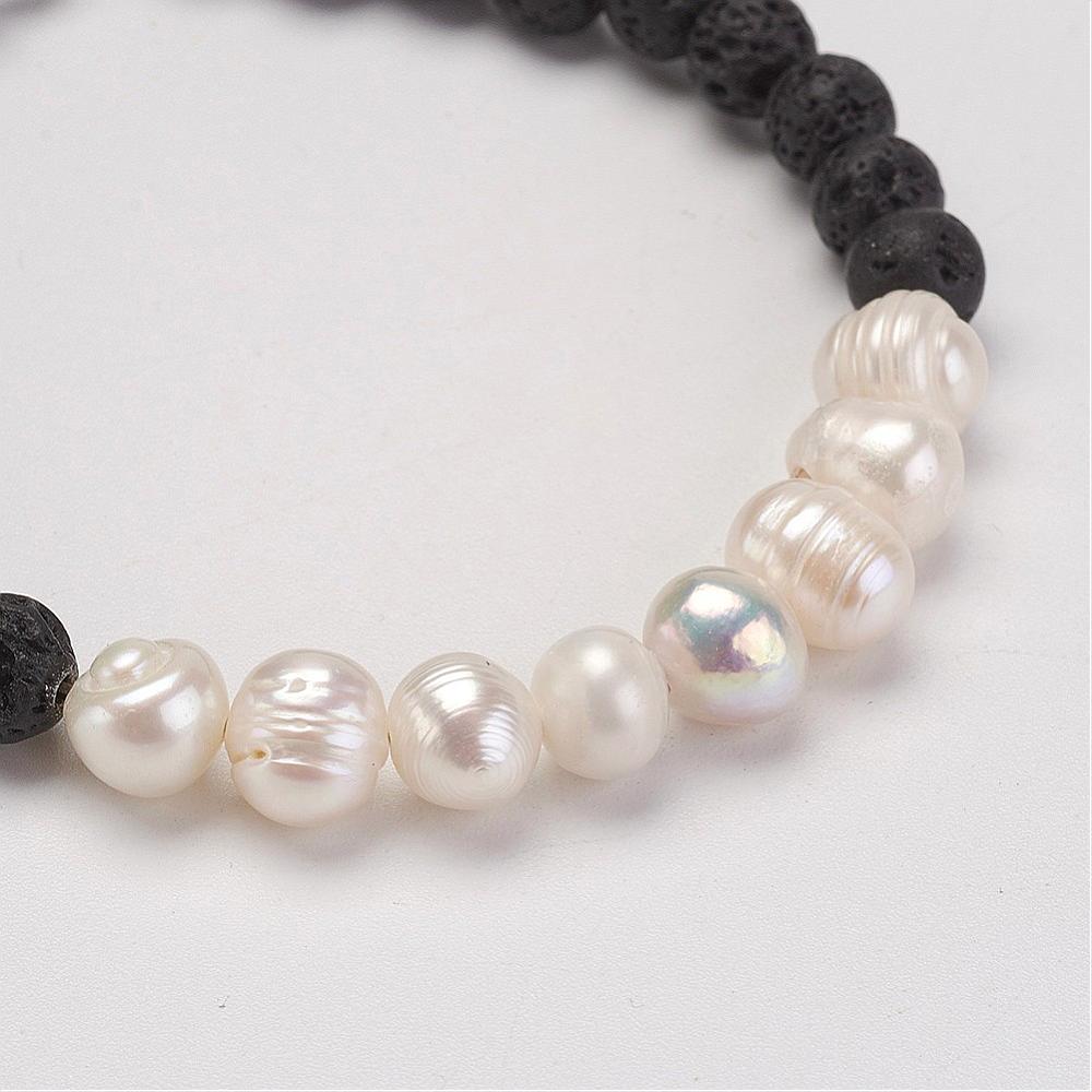 Freshwater Pearl & Lava Stone Bracelet