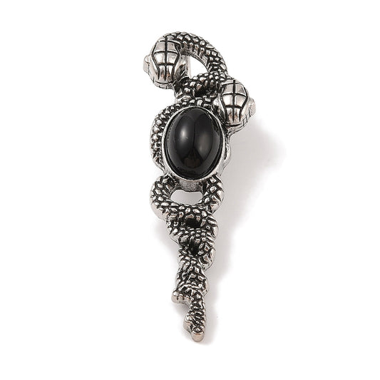 Black Obsidian Double Snake Necklace