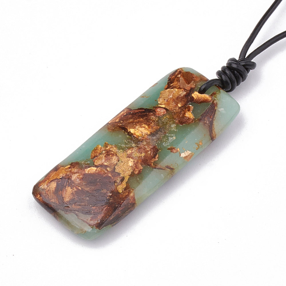 Bronzite and Aqua Terra Jasper Pendant Necklaces, with Leather Cord