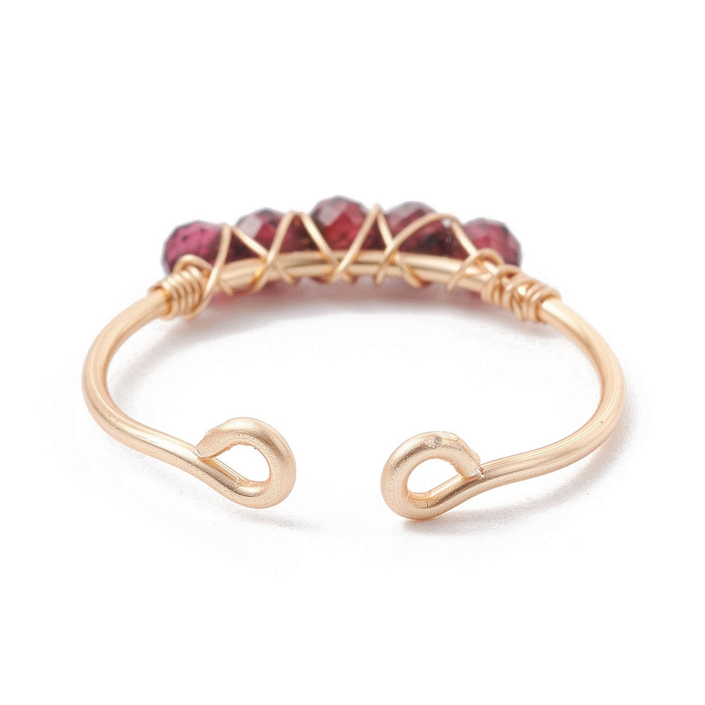 Garnet - Copper Wire Wrapped Cuff Ring