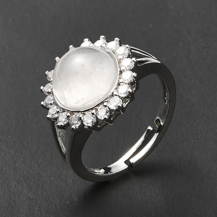 Clear Quartz Flower Halo Adjustable Ring
