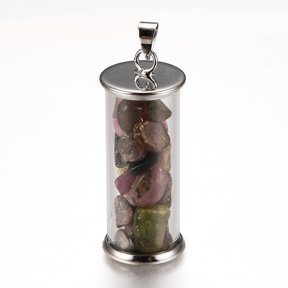 Natural Tourmaline Wish Bottle Necklace