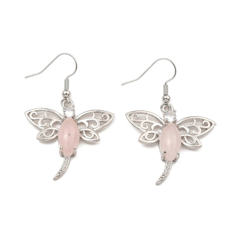 Rose Quartz Dragonfly Dangle Earrings