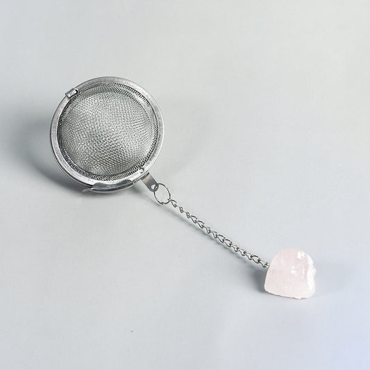 Stainless Steel Mesh Tea Infuser w/ Rose Quartz Pendant