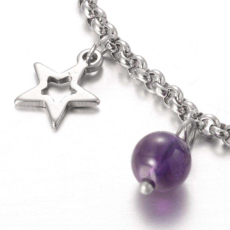 Moon & Star Amethyst Charm Bracelet