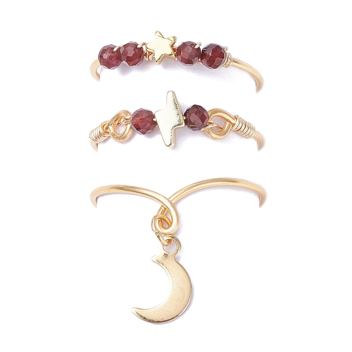 Garnet Wire-Wrapped Symbol Ring Set (3-Piece)