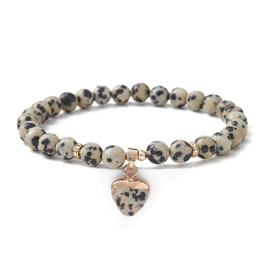 Dalmatian Jasper Bracelet with Heart Charm