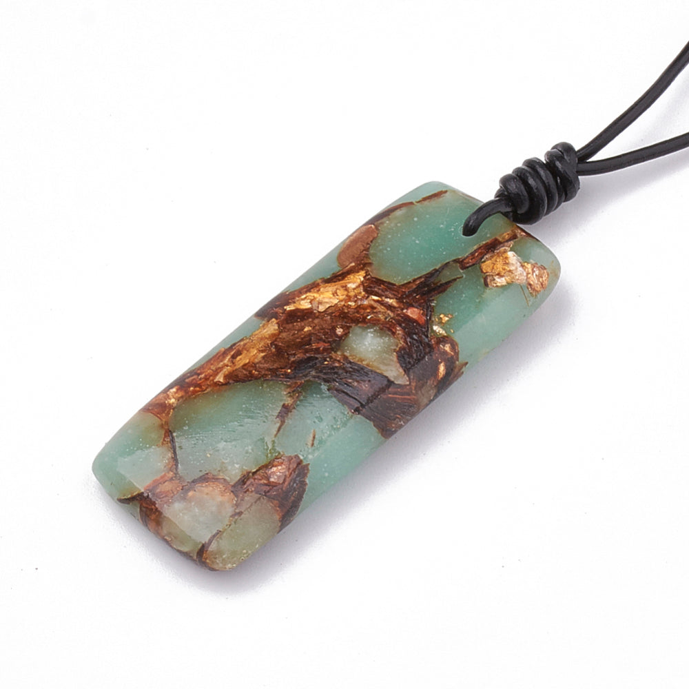 Bronzite and Aqua Terra Jasper Pendant Necklaces, with Leather Cord