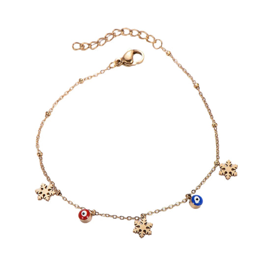 Gold Snowflake & Evil Eye Charm Bracelet