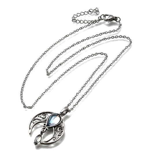 Bohemian Hollow Moon Moonstone Pendant Necklace – Antique Silver