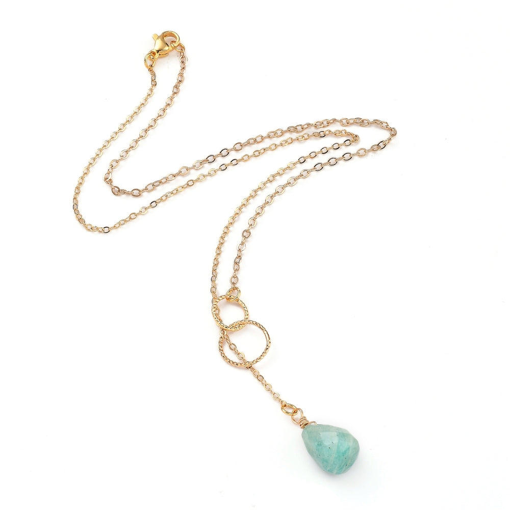 Amazonite Tear Drop Double Ring Necklace