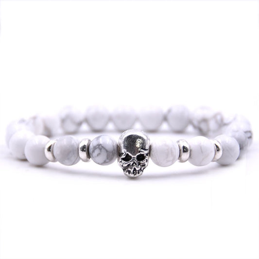 Howlite Beaded bracelet w/skull