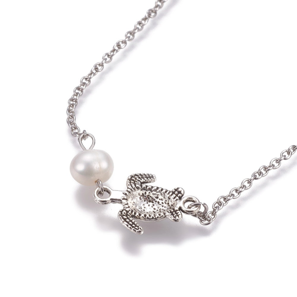 Turtle w/Aquamarine & Pearl Necklace