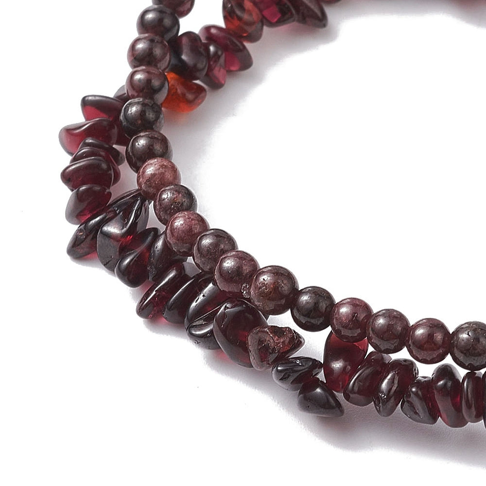 Garnet Chip & Round Gemstone Stretch Bracelets (2-Piece Set)