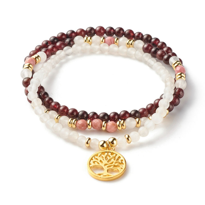 Garnet, Rhodonite,  &amp; White Jade Beaded Bracelets