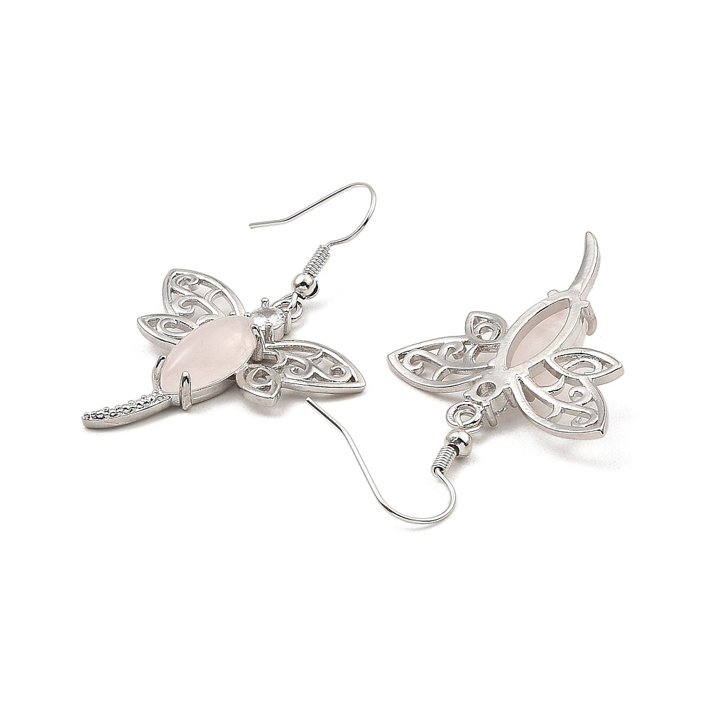 Rose Quartz Dragonfly Dangle Earrings