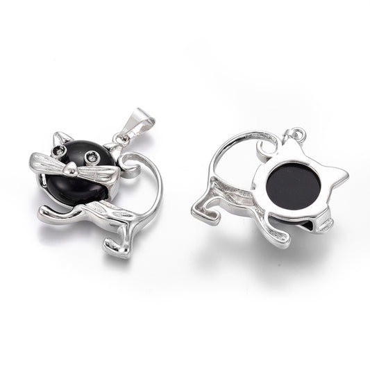 Black Agate Kitten Necklace