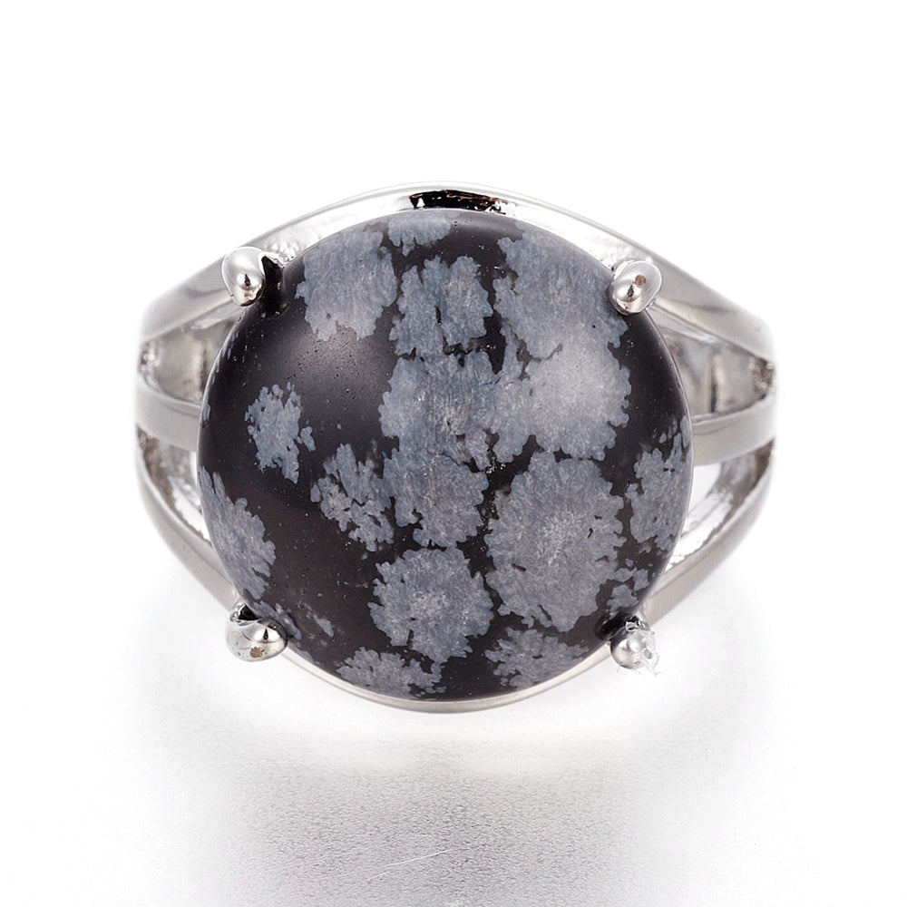 Snowflake Obsidian adjustable ring