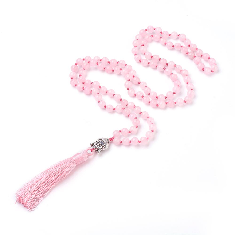 Rose Quartz Tassel Pendant Necklace