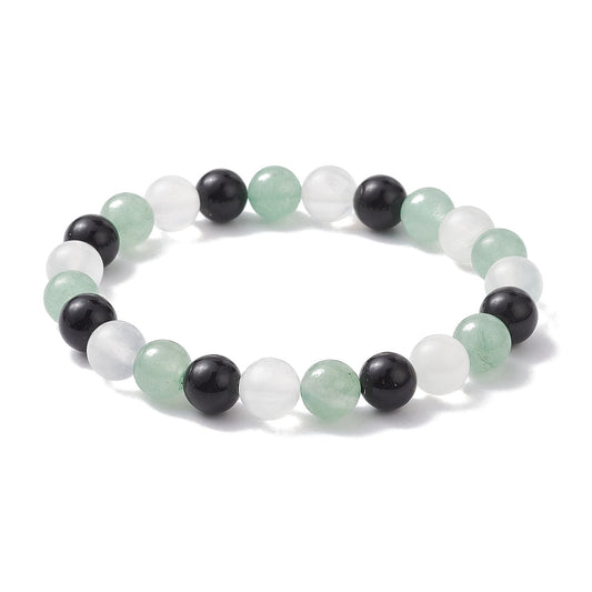 Green Aventurine, Selenite & Eyeless Obsidian Beaded Bracelet