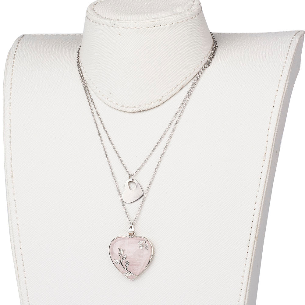 Rose Quartz Double Layer Heart Necklace