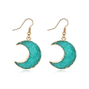 Crescent Moon Druzy Dangle Earrings