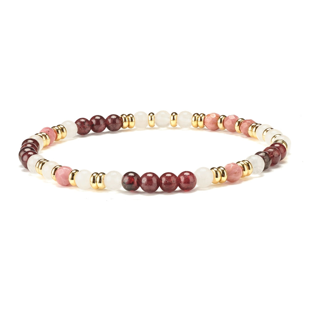 Garnet, Rhodonite,  & White Jade Beaded Bracelets