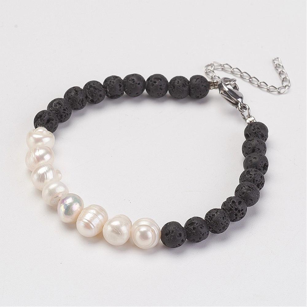 Freshwater Pearl & Lava Stone Bracelet