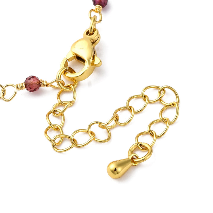 Garnet Beaded Chain Necklace with Clear Quartz Halo Charm