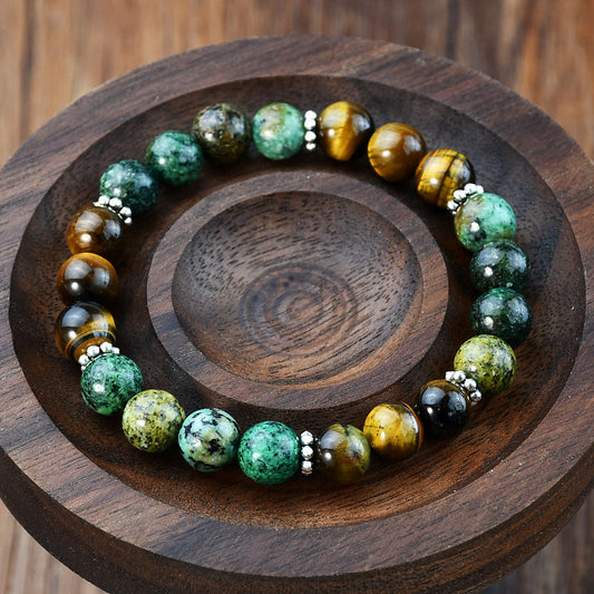 Tiger's Eye & African Turquoise Beaded Bracelet