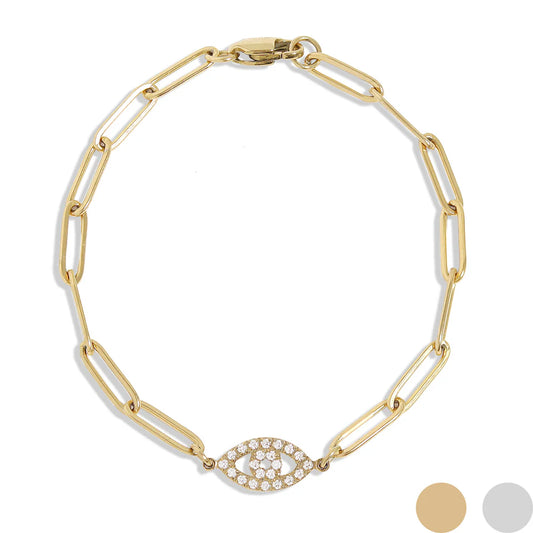 18k PVD Evil Eye Paperclip Chain Bracelet