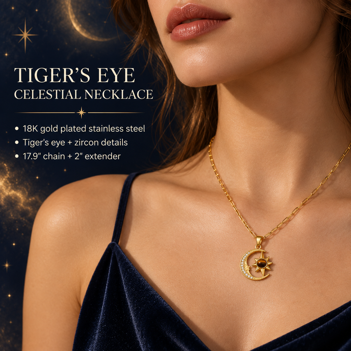 Tiger’s Eye Celestial Moon &amp; Star Necklace