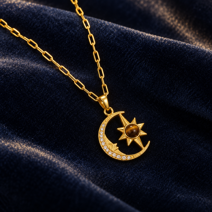 Tiger’s Eye Celestial Moon &amp; Star Necklace