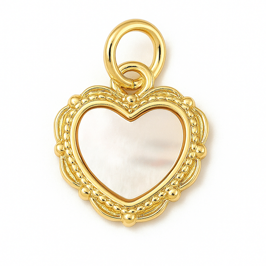 Mother of Pearl Heart Charm – 18K Gold Plated