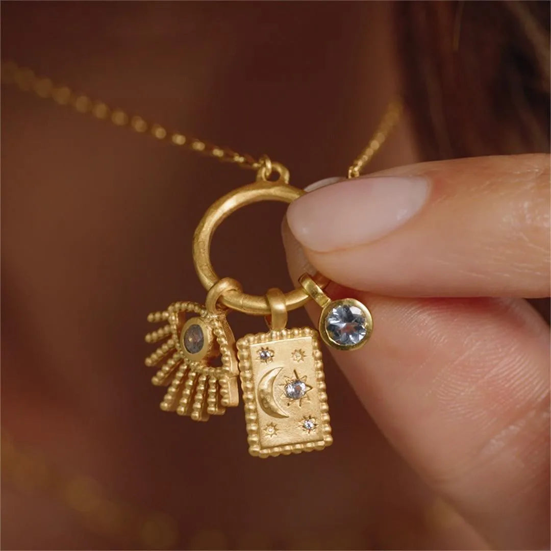 Gold-Plated Evil Eye & Celestial Charm Pendant Necklace