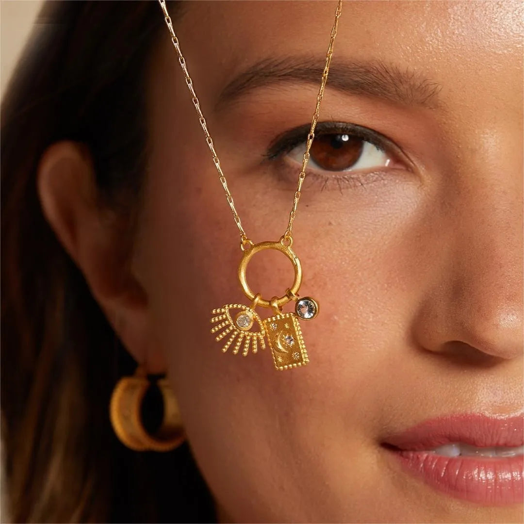 Gold-Plated Evil Eye & Celestial Charm Pendant Necklace