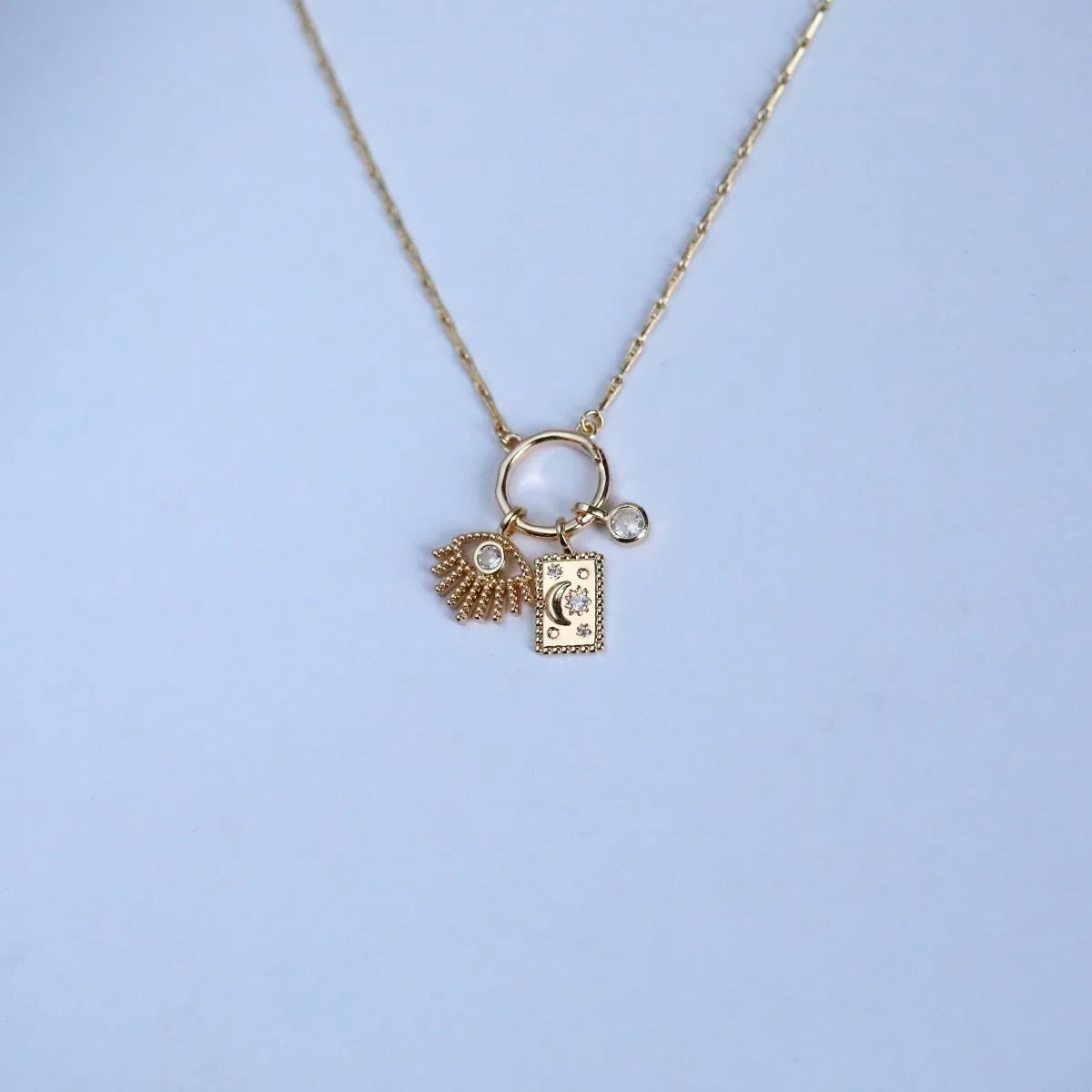 Gold-Plated Evil Eye & Celestial Charm Pendant Necklace