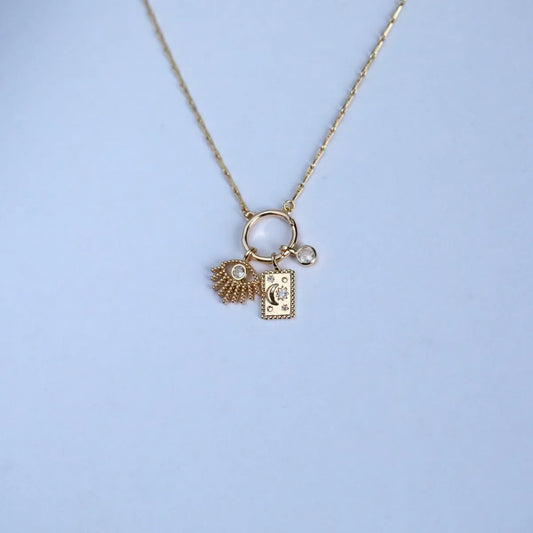 Gold-Plated Evil Eye & Celestial Charm Pendant Necklace