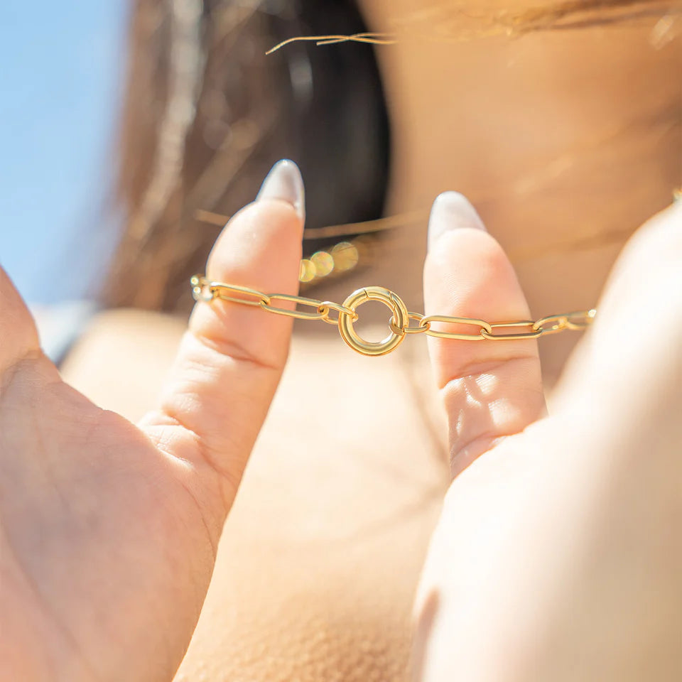 18k PVD Paperclip Charm Keeper Necklace