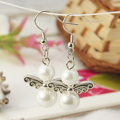 Glass Pearl Angel Dangle Earrings