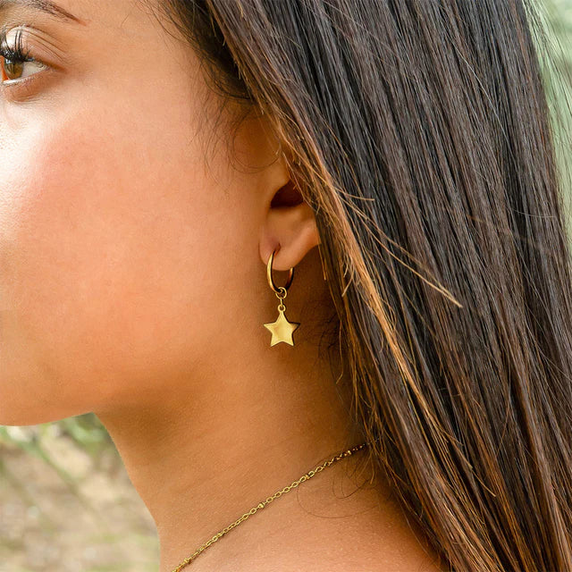 18K Gold PVD Star Huggie Earrings