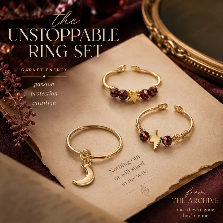 Unstoppable Garnet Wire-Wrapped Symbol Ring Set (3-Piece)